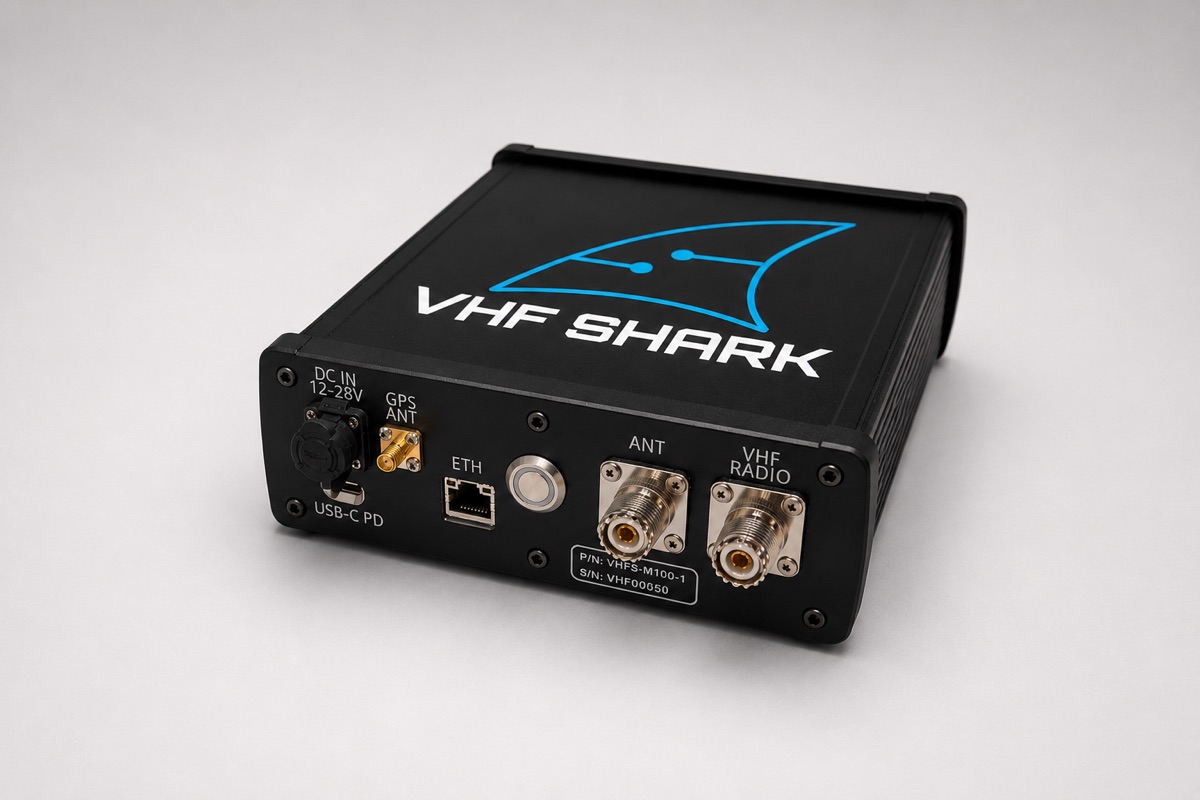 VHF Shark VHFS-M100-1 transmit pass-through black aluminum desktop unit